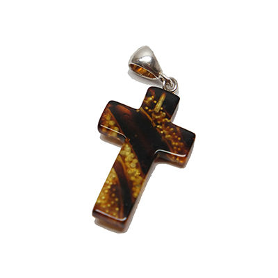 Dije De Ámbar Cruz Con Plata De 6P